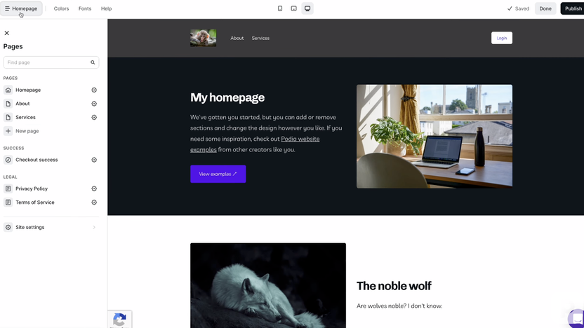 Podia’s free website builder