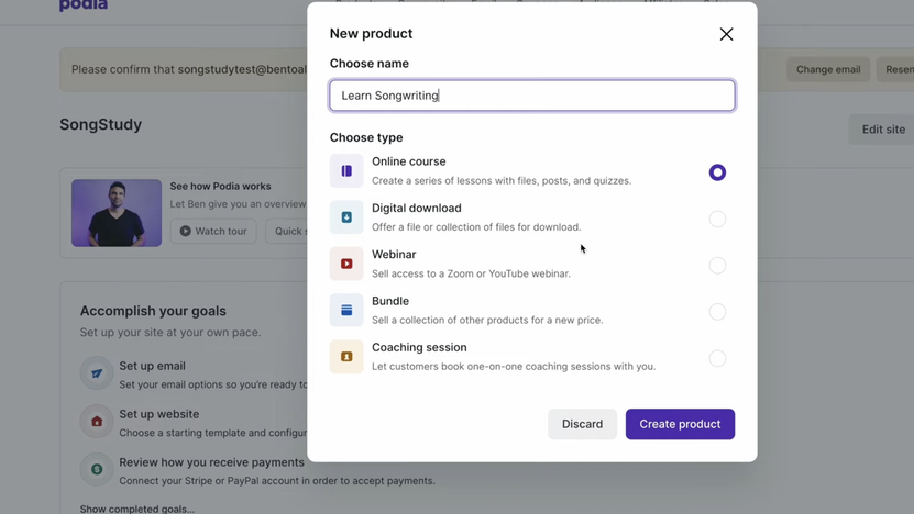 Sell all kinds of products with Podia