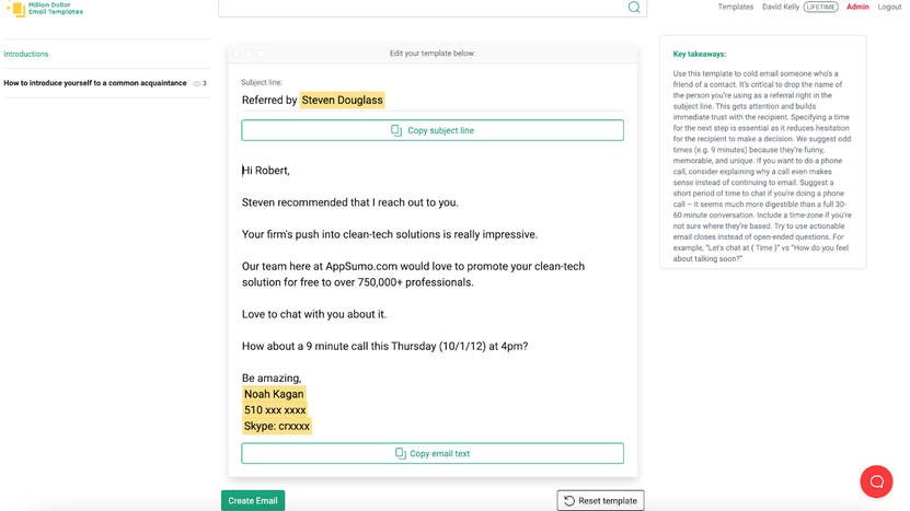 Email template example