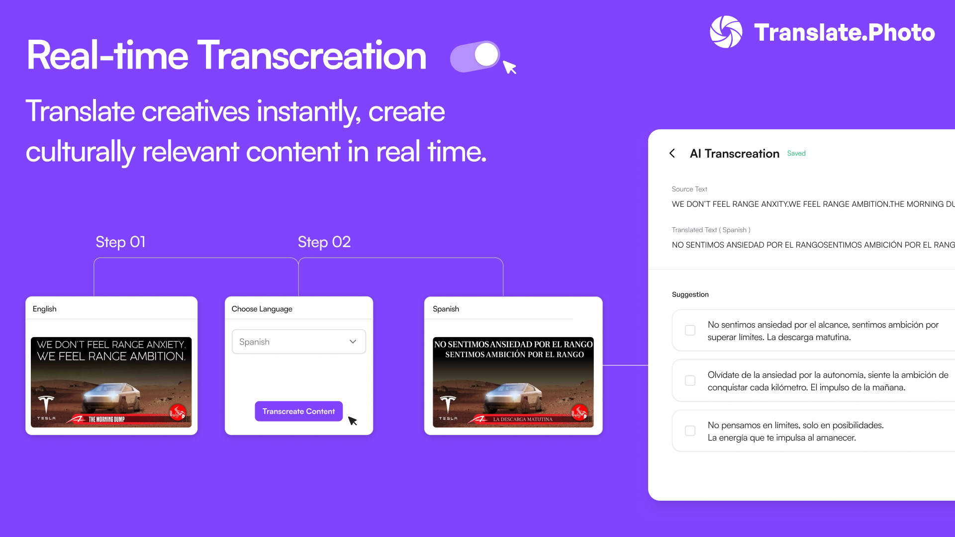 Real-time transcreation
